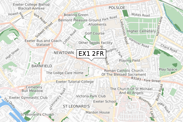 EX1 2FR map - small scale - OS Open Zoomstack (Ordnance Survey)