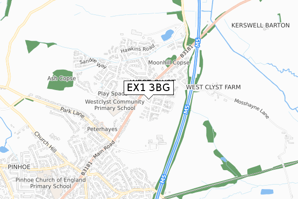 EX1 3BG map - small scale - OS Open Zoomstack (Ordnance Survey)