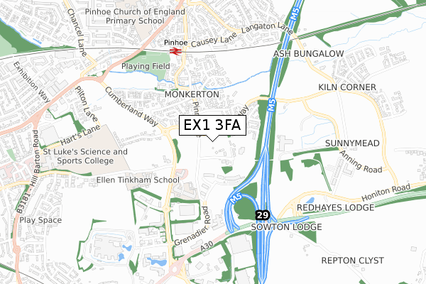 EX1 3FA map - small scale - OS Open Zoomstack (Ordnance Survey)