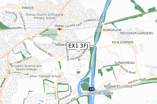 EX1 3FJ map - small scale - OS Open Zoomstack (Ordnance Survey)