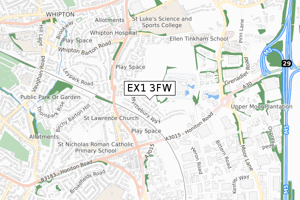 EX1 3FW map - small scale - OS Open Zoomstack (Ordnance Survey)