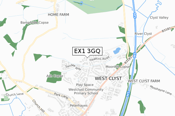 EX1 3GQ map - small scale - OS Open Zoomstack (Ordnance Survey)