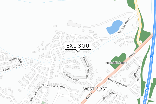 EX1 3GU map - large scale - OS Open Zoomstack (Ordnance Survey)