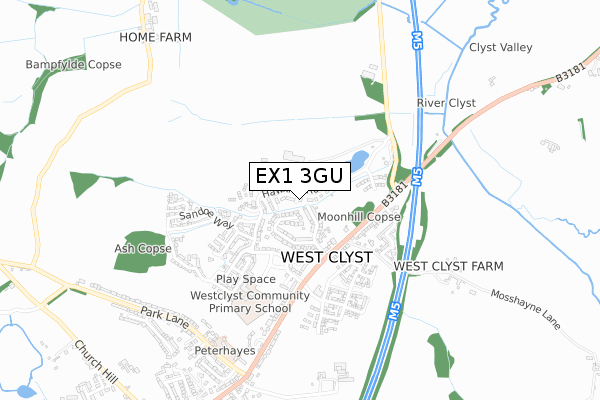 EX1 3GU map - small scale - OS Open Zoomstack (Ordnance Survey)