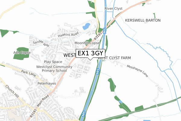 EX1 3GY map - small scale - OS Open Zoomstack (Ordnance Survey)