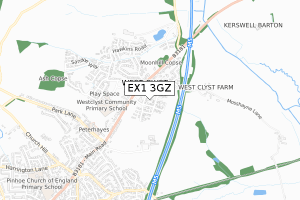 EX1 3GZ map - small scale - OS Open Zoomstack (Ordnance Survey)