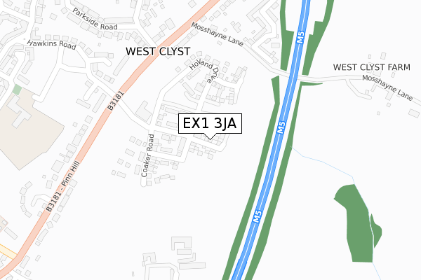 EX1 3JA map - large scale - OS Open Zoomstack (Ordnance Survey)