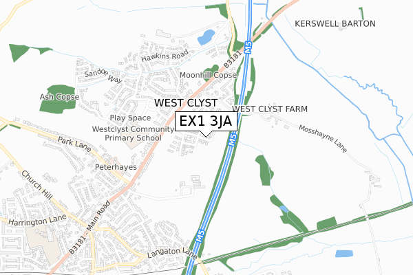 EX1 3JA map - small scale - OS Open Zoomstack (Ordnance Survey)