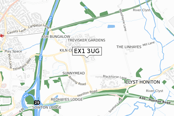 EX1 3UG map - small scale - OS Open Zoomstack (Ordnance Survey)