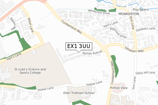 EX1 3UU map - large scale - OS Open Zoomstack (Ordnance Survey)