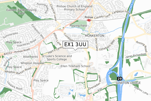 EX1 3UU map - small scale - OS Open Zoomstack (Ordnance Survey)