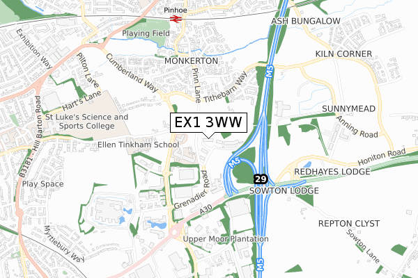 EX1 3WW map - small scale - OS Open Zoomstack (Ordnance Survey)