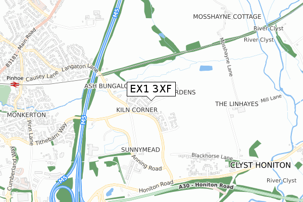 EX1 3XF map - small scale - OS Open Zoomstack (Ordnance Survey)