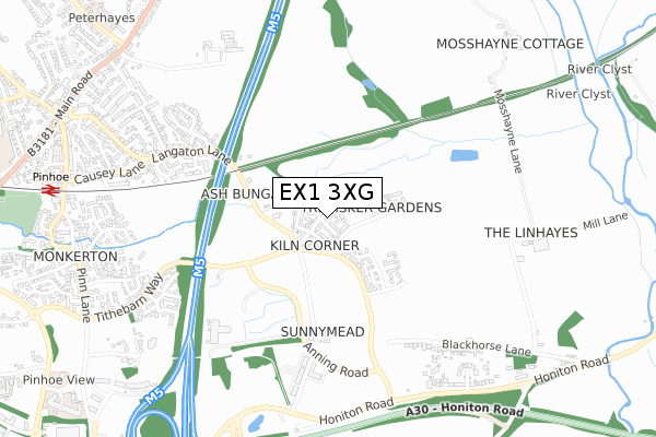 EX1 3XG map - small scale - OS Open Zoomstack (Ordnance Survey)