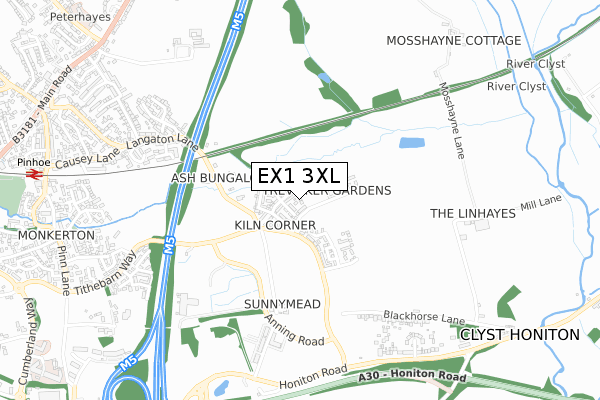 EX1 3XL map - small scale - OS Open Zoomstack (Ordnance Survey)