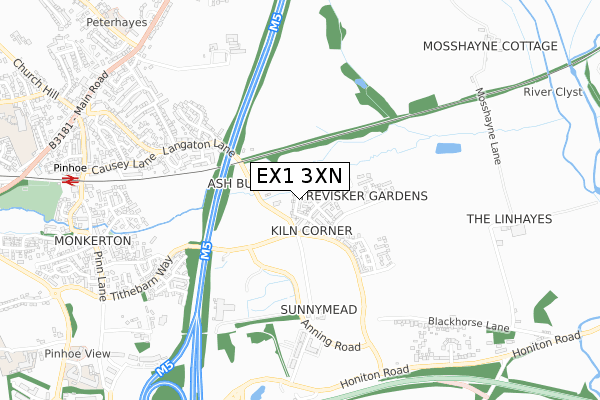 EX1 3XN map - small scale - OS Open Zoomstack (Ordnance Survey)