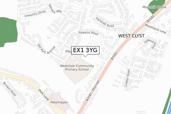 EX1 3YG map - large scale - OS Open Zoomstack (Ordnance Survey)