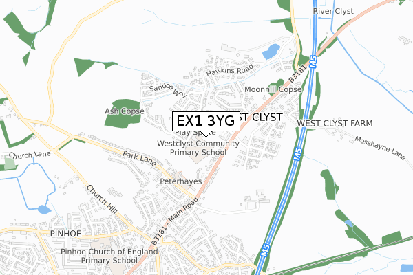 EX1 3YG map - small scale - OS Open Zoomstack (Ordnance Survey)