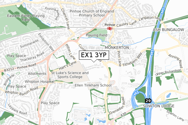 EX1 3YP map - small scale - OS Open Zoomstack (Ordnance Survey)