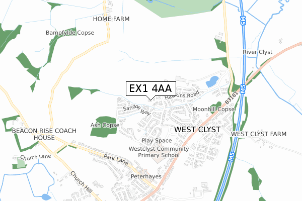 EX1 4AA map - small scale - OS Open Zoomstack (Ordnance Survey)