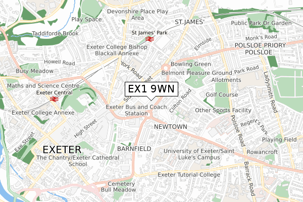 EX1 9WN map - small scale - OS Open Zoomstack (Ordnance Survey)