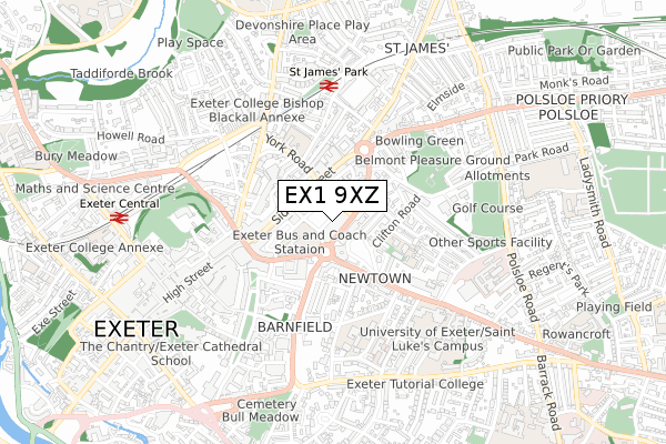 EX1 9XZ map - small scale - OS Open Zoomstack (Ordnance Survey)