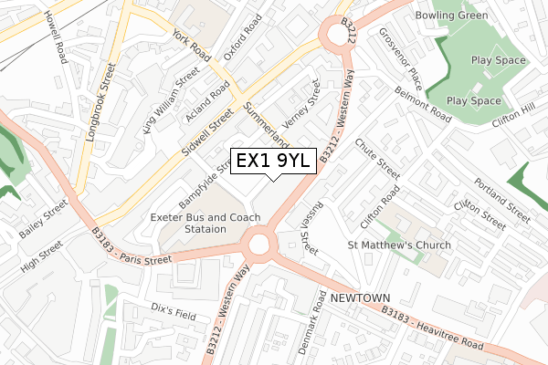 EX1 9YL map - large scale - OS Open Zoomstack (Ordnance Survey)