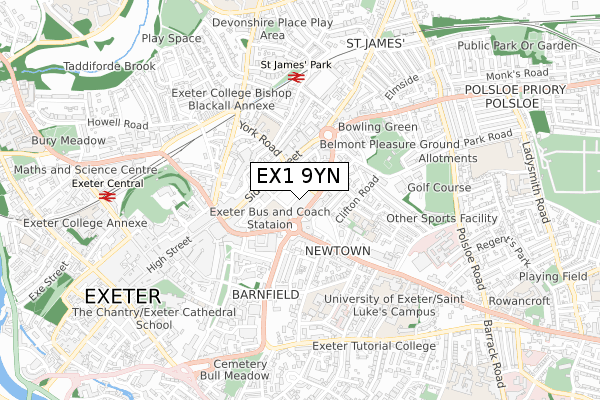 EX1 9YN map - small scale - OS Open Zoomstack (Ordnance Survey)