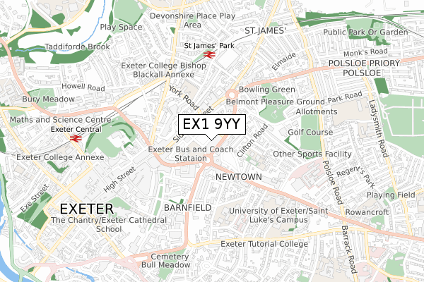 EX1 9YY map - small scale - OS Open Zoomstack (Ordnance Survey)