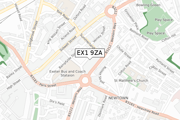 EX1 9ZA map - large scale - OS Open Zoomstack (Ordnance Survey)