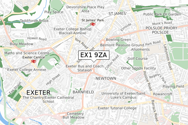 EX1 9ZA map - small scale - OS Open Zoomstack (Ordnance Survey)