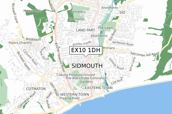 EX10 1DH map - small scale - OS Open Zoomstack (Ordnance Survey)