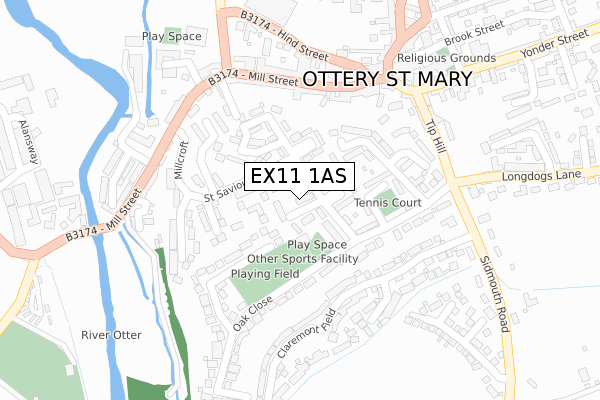 EX11 1AS map - large scale - OS Open Zoomstack (Ordnance Survey)