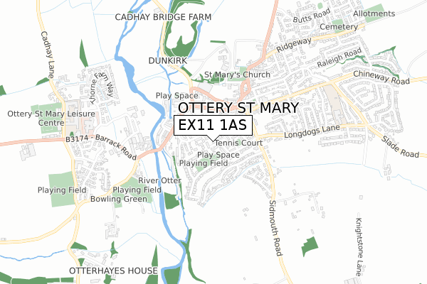 EX11 1AS map - small scale - OS Open Zoomstack (Ordnance Survey)