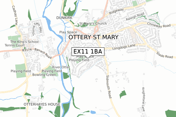 EX11 1BA map - small scale - OS Open Zoomstack (Ordnance Survey)