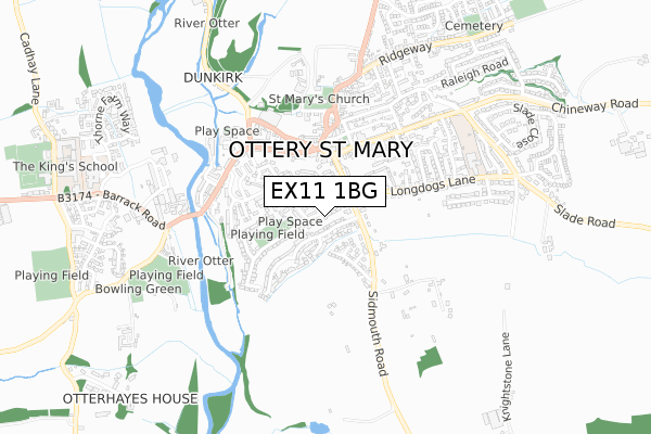 EX11 1BG map - small scale - OS Open Zoomstack (Ordnance Survey)