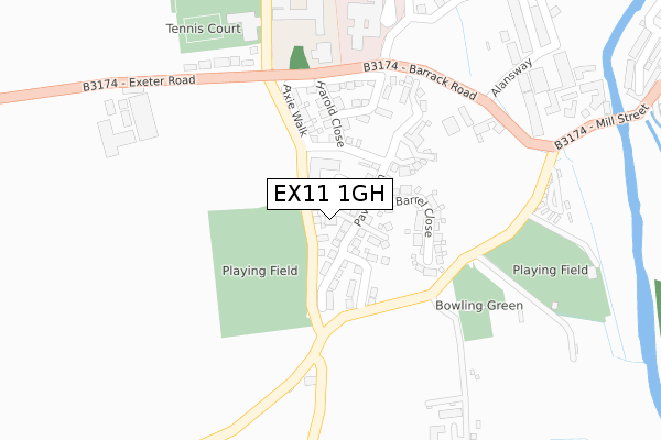 EX11 1GH map - large scale - OS Open Zoomstack (Ordnance Survey)