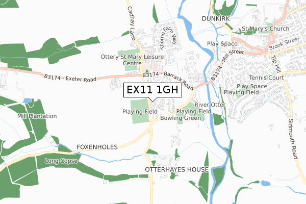 EX11 1GH map - small scale - OS Open Zoomstack (Ordnance Survey)