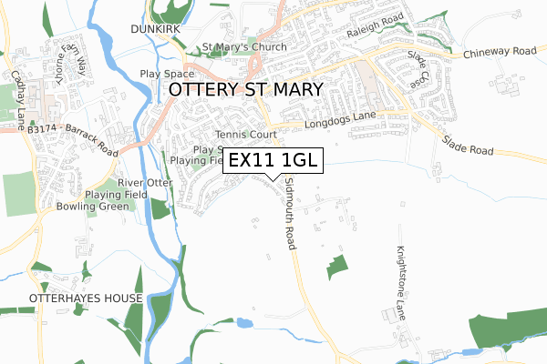 EX11 1GL map - small scale - OS Open Zoomstack (Ordnance Survey)