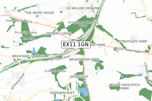 EX11 1GN map - small scale - OS Open Zoomstack (Ordnance Survey)