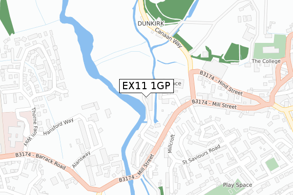 EX11 1GP map - large scale - OS Open Zoomstack (Ordnance Survey)