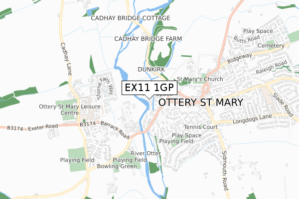 EX11 1GP map - small scale - OS Open Zoomstack (Ordnance Survey)