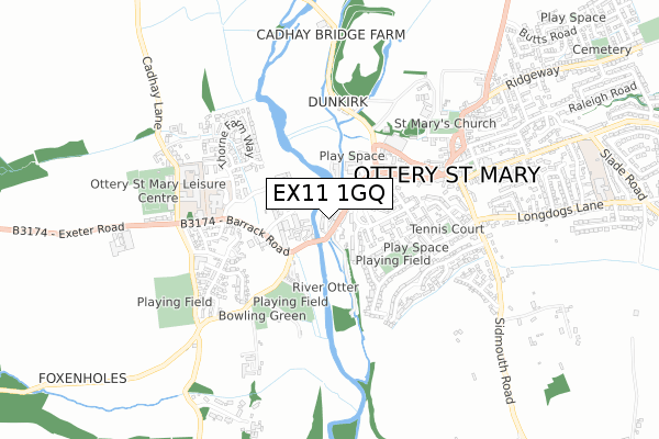 EX11 1GQ map - small scale - OS Open Zoomstack (Ordnance Survey)