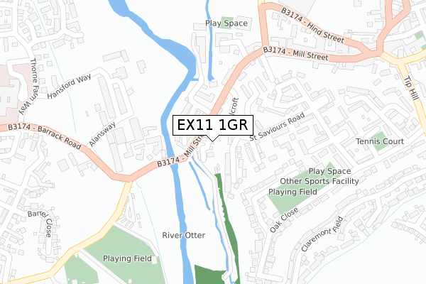 EX11 1GR map - large scale - OS Open Zoomstack (Ordnance Survey)