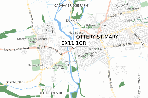 EX11 1GR map - small scale - OS Open Zoomstack (Ordnance Survey)