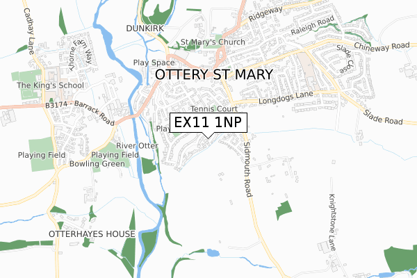 EX11 1NP map - small scale - OS Open Zoomstack (Ordnance Survey)