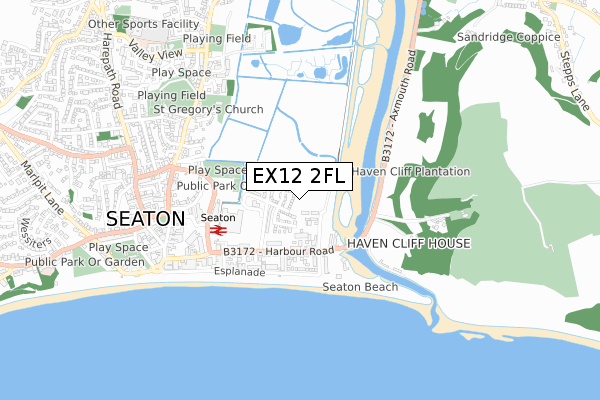 EX12 2FL map - small scale - OS Open Zoomstack (Ordnance Survey)