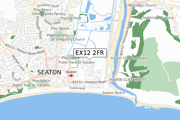 EX12 2FR map - small scale - OS Open Zoomstack (Ordnance Survey)