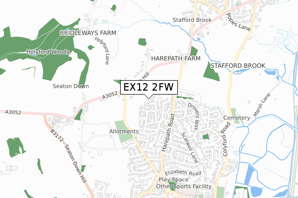 EX12 2FW map - small scale - OS Open Zoomstack (Ordnance Survey)