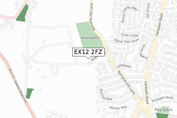 EX12 2FZ map - large scale - OS Open Zoomstack (Ordnance Survey)